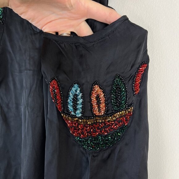 NWT Anthropologie RAGA Black Satin Beaded Straight Leg Pants - Picture 3 of 7